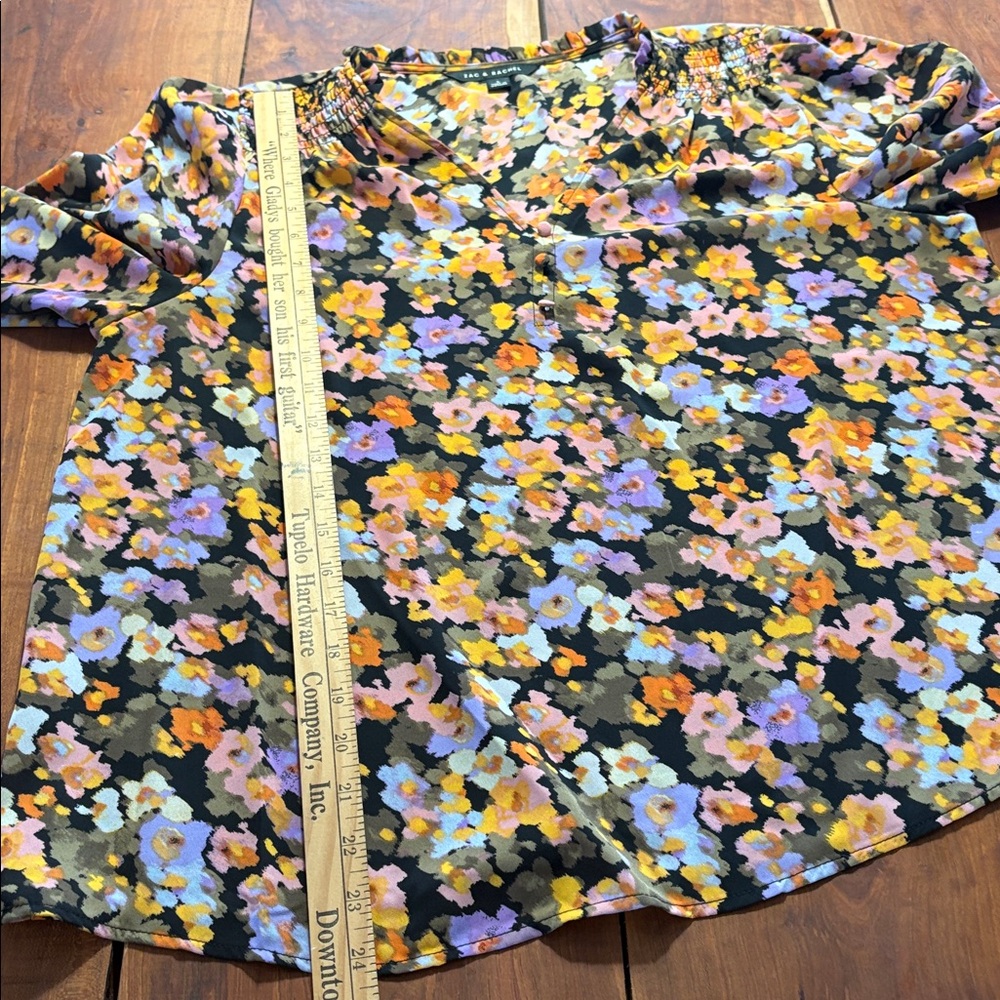 Dark Floral Long Sleeve Smocked Shoulder Flowy size L Boho Cottagecore Featival - Picture 4 of 5